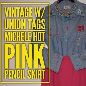 1970s Hot Pink Vintage w/ Union Tags Michele Skirt
